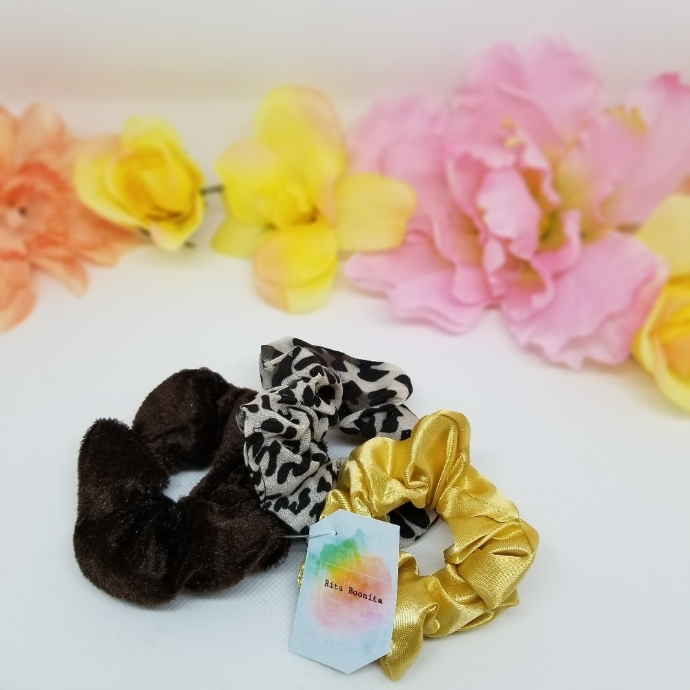 NEW scrunchies- gold brown cheetah